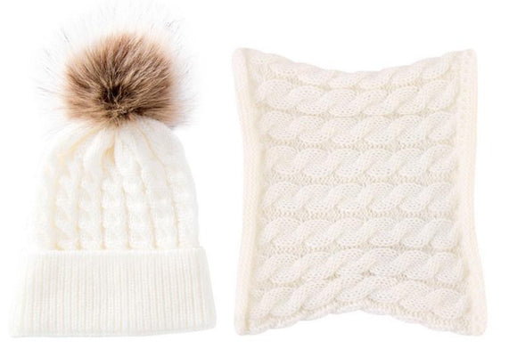 Cream Cable Knit Baby Beanie & Neck Warmer Set - Dee Republic