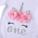 One Birthday Silver & Pink Unicorn Bodysuit & Pink Tulle Tutu Set - 3pc - Dee Republic