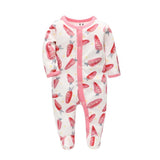 100% Cotton Crimson Pink Baby Carrot Print Footed Bodysuit - Dee Republic