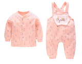 100% Cotton Pretty Pink Dungarees with Smile & Jacket 2pc - Dee Republic