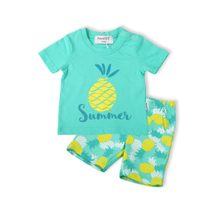 Aqua Mint Tropical Pineapple Design Boys Summer Set 2pc - Dee Republic