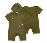 Army Green Dino Hooded Short Sleeve Jumpsuit - Dee Republic