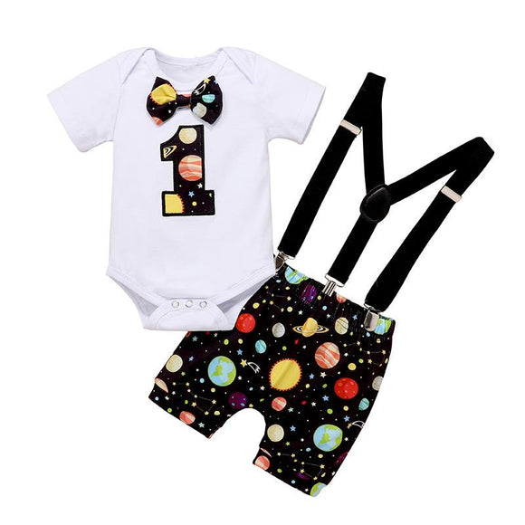 Black & Colourful Planets Mix First Birthday Outfit - Cake Smash 3pc - Dee Republic