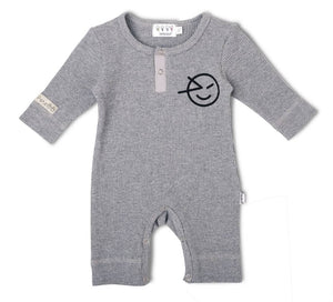 Boys Grey Waffle Knit Cotton Jumpsuit with Cute Smiley - Dee Republic