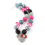 Chunky Pink/Black/Silver Bubblegum Necklace with Mouse Pendant - Dee Republic