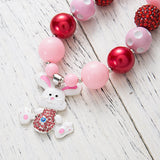 Chunky Pink/Red Bubblegum Necklace with Bunny Pendant - Dee Republic