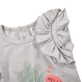 Grey Ruffle Sleeve Cute Print Bodysuit & Pink Shorts - 2pc - Dee Republic