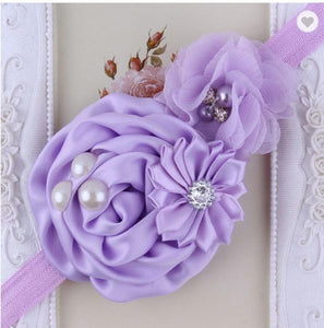 Lilac Handmade Flower Mix Soft Headband with Crystal & Pearls - Dee Republic
