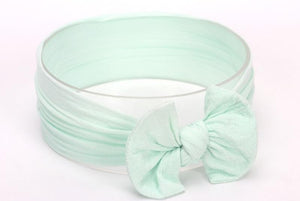 Mint Green Broad Soft Elasticized Baby Headband with Bow - Dee Republic