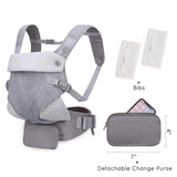 Mommore Grey Ergonomic Breathable Safety Baby Carrier with Lumbar Support & Detachable Purse and 2 Bibs - Dee Republic