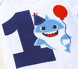 Navy & White Baby Shark with Balloon 1st Birthday Outfit - 3pc - Dee Republic