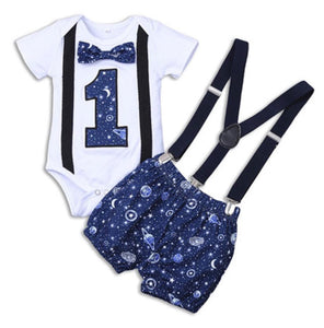 Navy & White Planets Moon & Stars Mix First Birthday Outfit - 3pc - Dee Republic