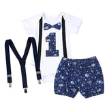 Navy & White Planets Moon & Stars Mix First Birthday Outfit - 3pc - Dee Republic