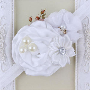 White Handmade Flower Mix Soft Headband with Crystal & Pearls - Dee Republic