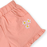 White V-Top & Pink Shorts with beautiful Embroidered Flowers - 2pc - Dee Republic