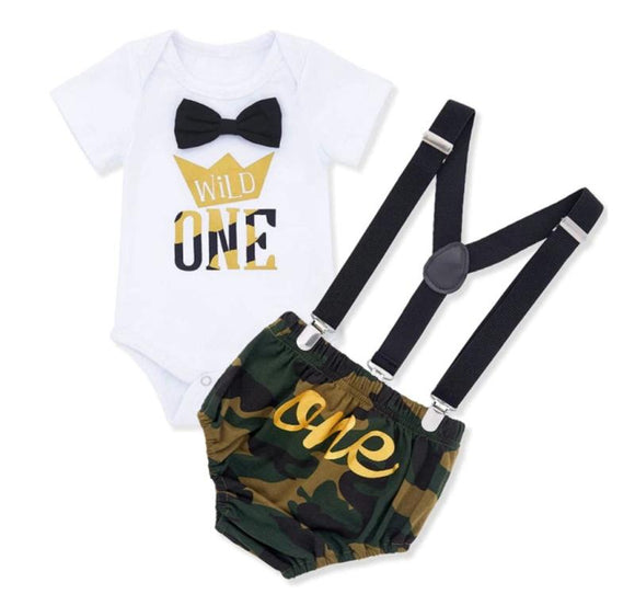 Wild ONE Gold Print & Camo First Birthday Outfit - Cake Smash 3pc - Dee Republic