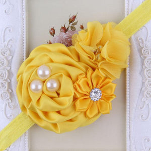 Yellow Handmade Flower Mix Soft Headband with Crystal & Pearls - Dee Republic